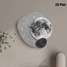 2D Flat, 1pc Modern Creative Moon Art Decorative Wall Clock, Super Silent Quartz Movement, No Ticking Sound, Decorative Clock For Living Room, Bedroom, Office, Kitchen And Cafe, Perfect For Christmas, New Year, Valentine's Day Gifts - Multicolor - View 7