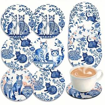 Set de 6 posavasos de madera con marco de porcelana azul y blanca, adecuados para la decoración de la sala de estar, dormitorio y cocina, 300 sets/1800 piezas