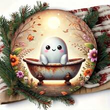 20.32x20.32厘米圆形金属万圣节标牌，适用于家居、厨房、咖啡厅和花园墙面装饰，室内/室外悬挂，完美的房间装饰，随机孔型 - 彩色 - 查看 3