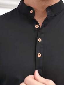 Camisa de Manga Larga Hombres Casual y Transpirable, Camisa de Hombre de Manga Larga Para Casual Diario de Trabajo - Negro - Ver 6