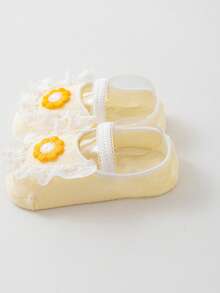 1 Pair Breathable Thin Baby Boat Socks, Floral Lace Design, For Toddlers 0-1 Years Old, Summer