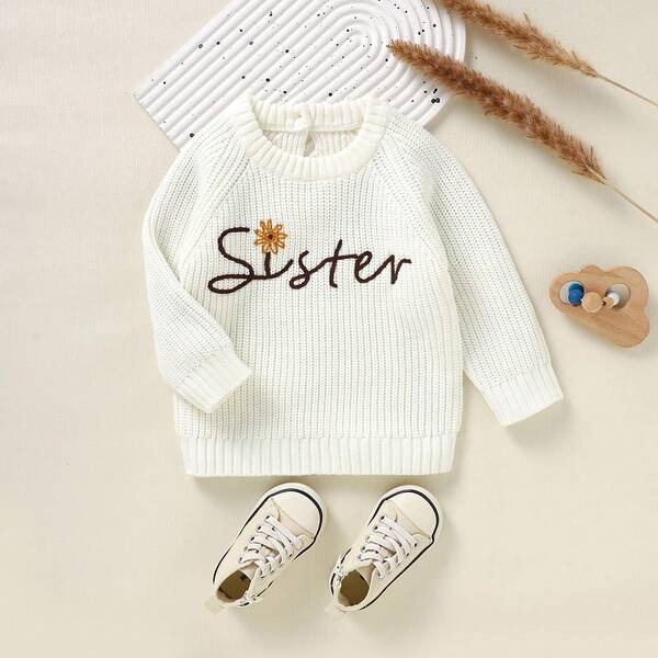 Suéter de malha para bebês e crianças pequenas, outono/inverno, com letras bordadas à mão, estilo minimalista, blusa de malha infantil