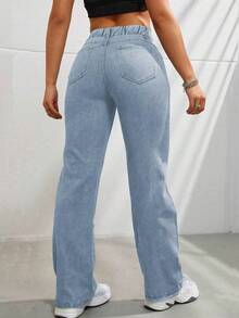 Tween Girl Butterfly Print Distressed Straight Leg Casual Jeans - Light Wash - View 2