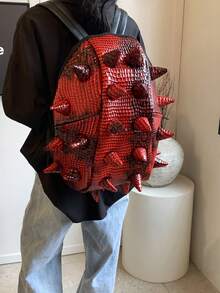 时尚皮革 3D 刺猬背包，学生和爱好者背包，独特设计，多功能，大容量旅行背包，时尚背包 - 彩色 - 查看 4