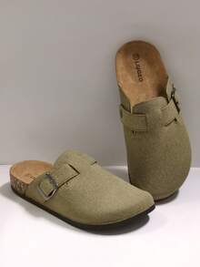 Dép da lộn kaki thời trang thường ngày có khóa kim loại có thể điều chỉnh, đế trong mềm mại thoải mái, phù hợp cho cả nam và nữ, thích hợp cho mùa thu/đông, Giáng sinh, Halloween, thích hợp cho gia đình, hẹn hò, mua sắm, đi làm, tiệc tùng, kỳ nghỉ ở bãi biển - Màu Khaki - Xem 3