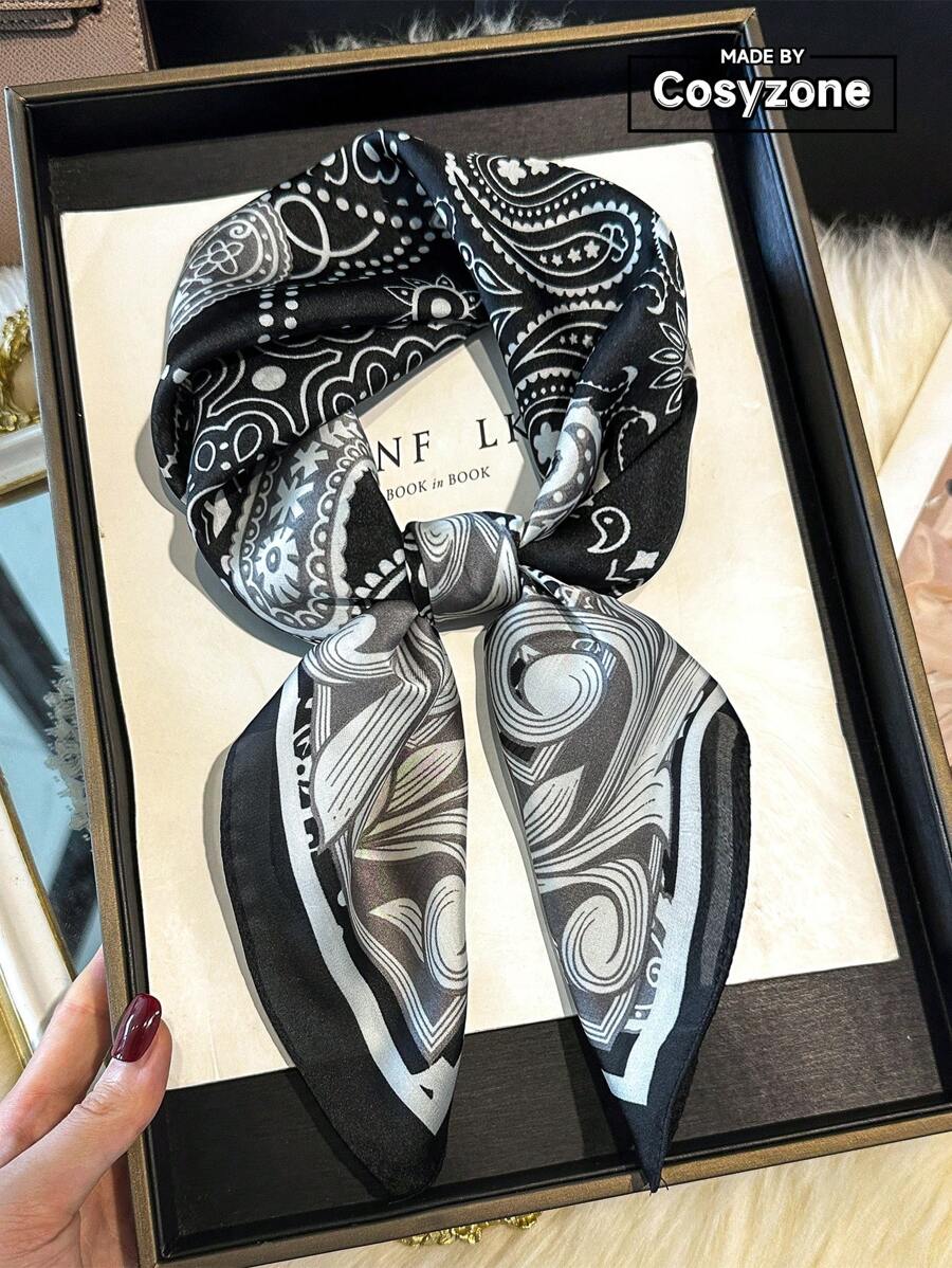 1pc Faux Silk Simple Paisley Floral Print 70cm Square Scarf, Men's Bandana, Versatile Neck Scarf, Head Wrap