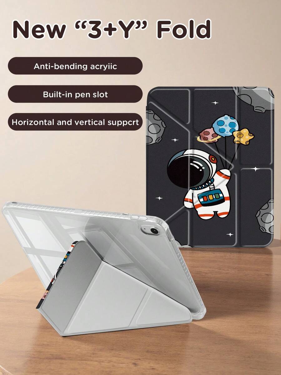 宇航员图案 Y 型折叠平板电脑保护套 适用于三星平板电脑 A9+ 11 英寸/iPad Mini6/7/9.7/10.2/10.5/10.9/12.9/Pro 11 第 10 代 保护套支持多角度调节 六种放置支架方式 内置笔槽 笔槽透明后盖 防摔保护 自动唤醒/睡眠