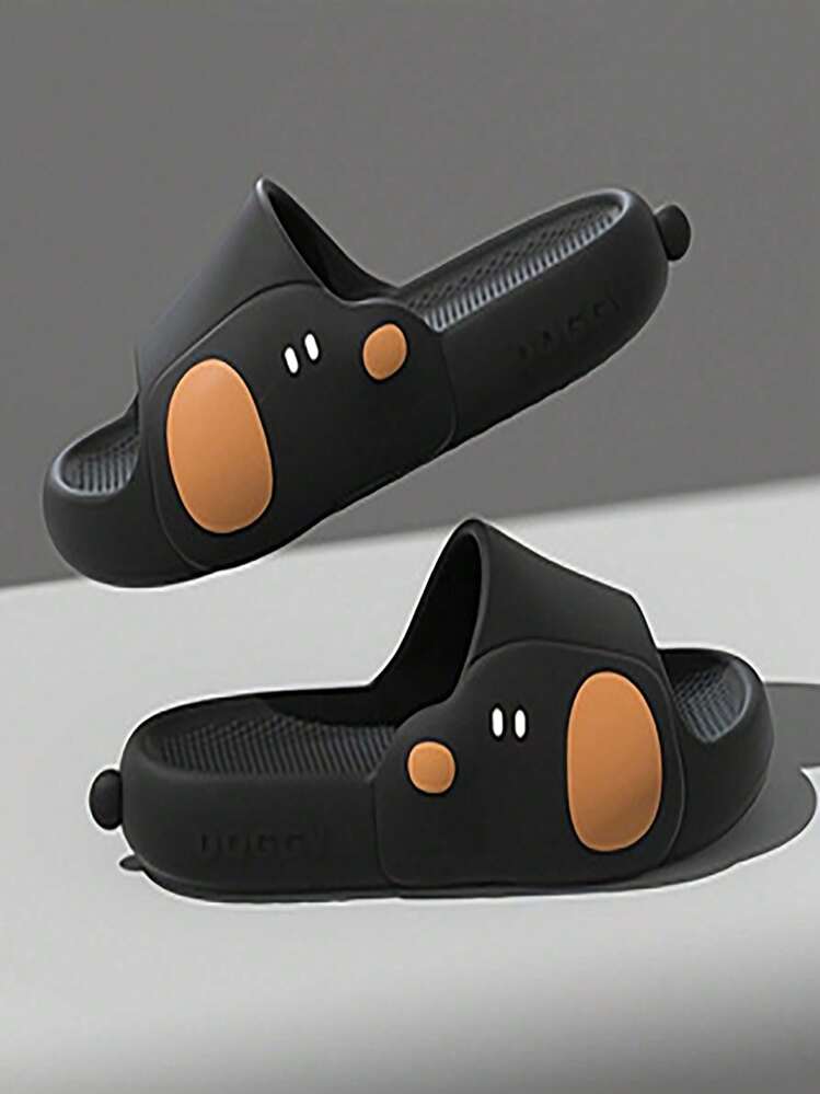 Minimalist Cartoon Puppy Slippers, Thick Sole Indoor/Outdoor Wear, Unisex - Black - View 2