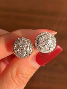 1pair Luxury Crystal Flower Stud Earrings Brilliant Cubic Zirconia Romantic Women Accessories Party Daily Wear Fashion Versatile For Teens Girls Earrings - Silver - View 14