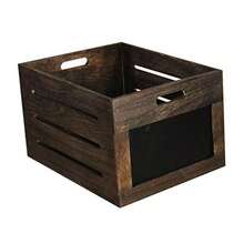 Benjara Cutout Design Wooden Box With Chalkboard Inserts Set Of 3 Brown And Black