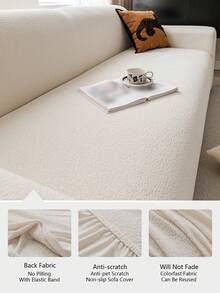 1pc All-Season Stretchy Sofa Cover, Anti-Slip Full Coverage Sofa Seat Cushion Slipcover, Machine Washable Dust-Proof Sofa Blanket, Pet-Friendly For Bedroom, Office, Living Room, Single/2/3/4 Seater - Beige - View 4