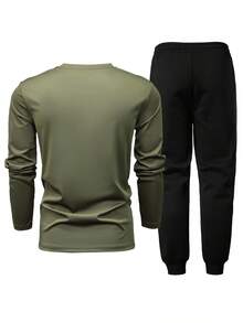 Men's Thin Letter Print Long Sleeve T-Shirt And Pants Set, Fashion Casual Outfit For Spring/Autumn, Suitable For Daily Wear, Vacation, Fishing, Camping, Sports, Includes Pocket Drawstring Waist Sweatpants, 2 Pieces Set, Gift For Boyfriend/Husband - Multicolor - View 2