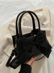 1pc Black Mini Bow Handbag - Black - View 1