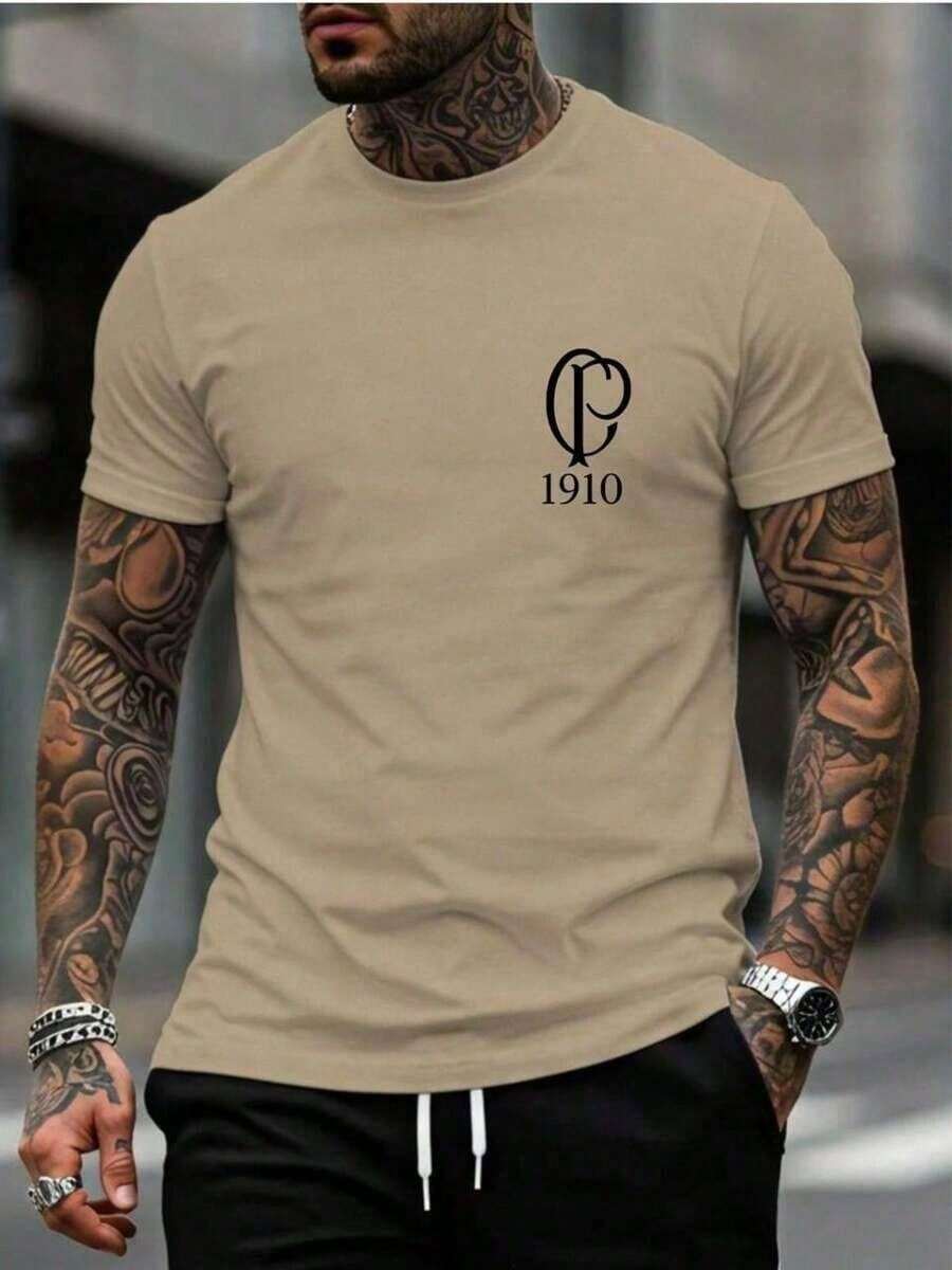 Camiseta Masculina CP 1910 Blusa 100% Algodao Malha Premium Timao Lançamento - Bege - Visão 1