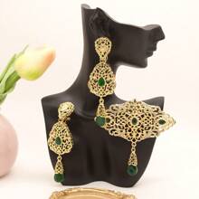 1 Set Middle Eastern/Arabic Women Brooch Earrings Set, Headscarf Pin, Teardrop Earrings, Moroccan Bridal Traditional Wedding Jewelry, Suitable For Festivals, Banquets