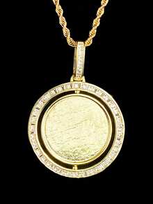 DUBSS 1 件装法棍形旋转定制照片项链吊坠，男士镀金嘻哈饰品 - 圓形 - 查看 3