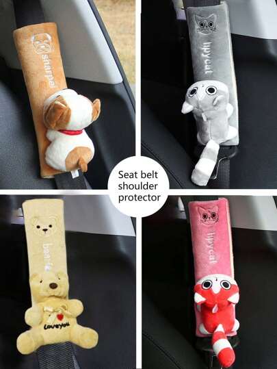 1pc Cute Car Seat Belt Cover, Creative Cartoon Shoulder Pad Protector, Unisex Car Interior Accessory