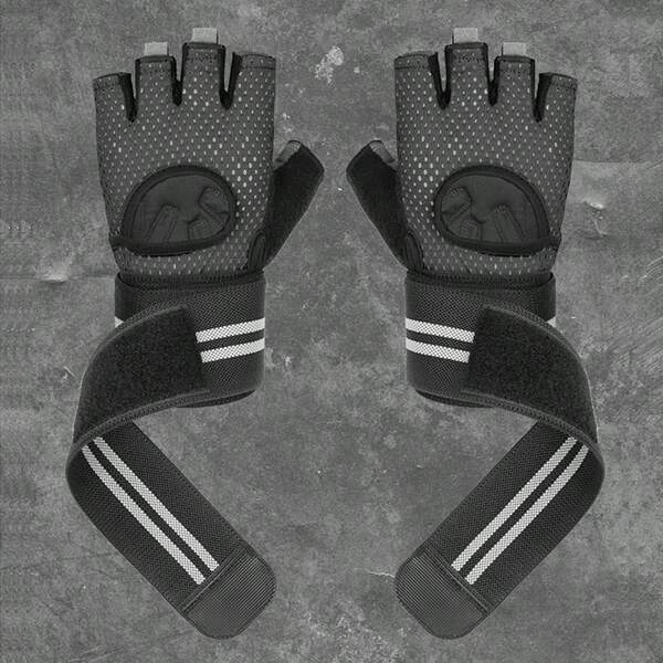 1 Pair Fitness Gloves With Wrist Support, Half Finger, Silicone Anti-Slip Anti-Callus Wrist Strap Gloves For Pull-Ups, Bench Press, Gym Workout