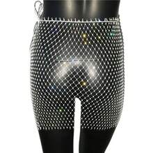 FestivalQueen Women's Rhinestone Mesh Hollow Out Mini Skirt Glitter Crystal Fishnet Grid Cover Up See Through Solid Empire Adjus - màu đen - Xem 7