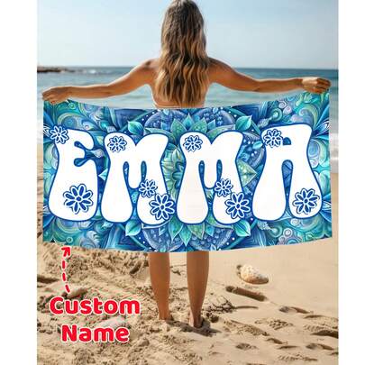 1PC Personalized Custom Beach Towel With Text Design, Customized With Your Name. Perfect For Use On The Beach, By The Poolside, And During Beach Vacations. This Multifunctional Beach Towel Is Ideal For Outdoor Beach Activities, Travel, And Provides Comfort When Lounging, Sunbathing, And Relaxing. A Unique Gift For Her, Him, Mother, Father, Girlfriend, Boyfriend. ,Travel Organizer