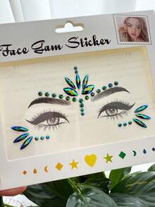 Colorful Face Gems Makeup, Waterproof Long-Lasting Faux Rhinestone Decals For Costume Parties, Holidays, Celebrations, Y2K - Green - View 2