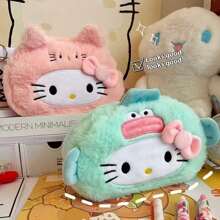 Sanrio 1 Piece Hello Kitty Cartoon Plush Toy Pencil Case, Pen Holder Stationery Storage Bag, Hello Kitty Pencil Case, Large Capacity Kitty Theme Cosmetic Bag, Can Hold Lipstick, Eyebrow Pencil And Other Small Items, Gift, Suitable For School Supplies Storage