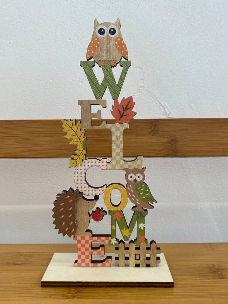 1 件感恩节装饰收获季节刺猬松鼠木制装饰小树字母木制平台，感恩节木制桌面装饰，木制桌面装饰，收获派对用品，感恩节装饰秋季装饰万圣节秋季装饰 - 彩色 - 查看 21