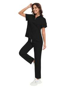 Đồng phục phẫu thuật dành cho nữ điều dưỡng, áo và quần đồng phục, đồng phục y tế, đồng phục thẩm mỹ viện, spa, bệnh viện, trang phục công sở, màu đen mùa xuân. - màu đen - Xem 4