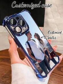 1pc Customized Couple Photo Personalized Phone Case, Blue Frame Four-Corner Airbag Anti-Drop Design, High-Definition UV Printing, Meets Customer's Personalized Needs, Compatible With Apple 17 ProMax/16 ProMax/16 Pro/16 Plus/16/16E/15 ProMax/15 Pro/15/14 ProMax/14 Pro/14/11/11 ProMax/12/12 Pro/12 ProMax/13 ProMax/13 Pro/13, Redmi
