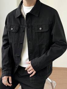 Thick Denim Regular Jacket Coat For Men, Black Casual Streetwear, Fashion , Autumn/Spring