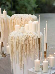 MEHELANY 3支/1支米色仿真花，白色仿真苋菜墙饰，蓬松白色仿真苋菜长茎悬挂装饰，适用于婚礼花墙、拱门、节日派对、庆典、酒店、家居、花园装饰、秋收节桌面花瓶装饰 - 乳白 - 查看 2