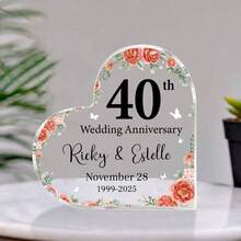 Personalised Floral Wedding Anniversary Gift, Diamond Anniversary Plaque, Anniversary Gifts, Anniversary Gift For Husband Wife Parents, Floral Anniversary Plaque, Anniversary,Heart-Shaped Acrylic Plaque Custom Keepsake With Names Date Mum Dad,Heart-Shaped Acrylic Plaque Custom Keepsake With Names Date Elegant Floral