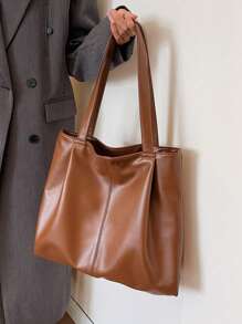 Nova Bolsa Tote Grande de Mulher para Primavera/Verão, Bolsa de Ombro de PU Casual Versátil e Retrô, Adequada para Uso Diário, Transporte para Escritório e Escola