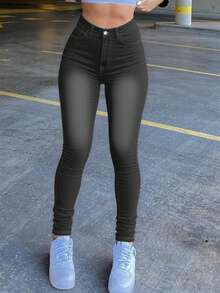 Womens Classic High Waisted Skinny Stretch Curvy Butt Lifting Jeans Slim Fit Denim Pants - 灰色 - 查看 4