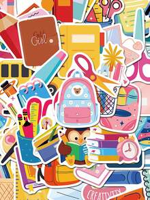 SCXXBSW 50pcs Back To School Cartoon Graffiti Stickers Decorative Handbooks Water Cups Notebook Luggage Waterproof Stickers - Multicolor - View 13