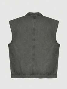 Solid Button Front Denim Vest Jacket