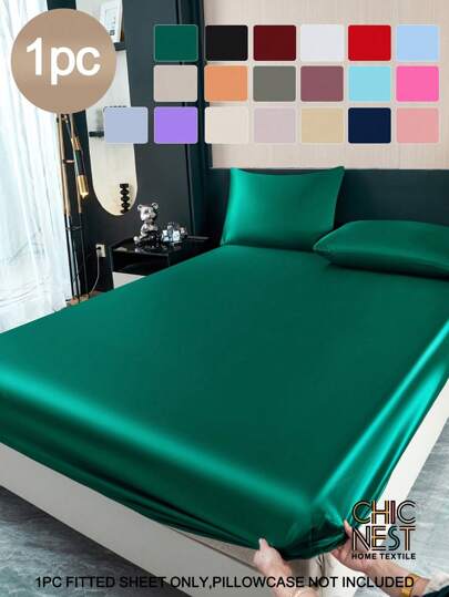 1 件纯色深绿色缎子床笠仿真丝床笠，带 1 件情人节床垫套，床单现代柔软床上用品套装，适用于家庭特大号双人床尺寸床单床罩深口袋最大可达 11.8 英寸透气防皱更适合睡眠，可机洗