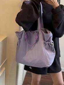 返校尼龙托特包，大容量单肩包，轻便旅行手提包，健身包，女士通勤日常户外单肩托特包 - 紫色 - 查看 6