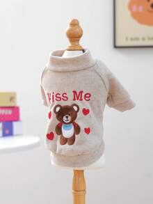 1pc Pet Clothes, Cute Poodle Puppy Dog Cat Outfit, Small Dog Autumn/Winter Warm & Comfortable Teddy Bear Collar Sweater - Multicolor - View 7