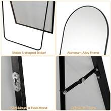 Sour Lemon Modern Curved Mirror, Large Floor-Standing Full-Length Mirror, Standing Mirror With Stable Back Panel For Standing, Aluminum Alloy Frame, Tempered Glass, For Bedroom, Living Room, Cloakroom, Dressing Room - Black - View 5