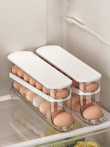 Automatic Double-Layer Egg Holder, Keeps Eggs Fresh, Sliding Container Holds 12-14 Eggs - Zipper Design, Plastic Material, Non-Touching - Refrigerator Organizer, Kitchen Egg Tray - Multicolor - View 3