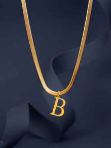 1pc European & American Fashion 26 Letter Pendant Blade Chain Necklace, 18K Gold Plated Stainless Steel, Non-Fading, Suitable For Women Everyday & Holiday Wear