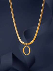 1pc European & American Fashion 26 Letter Pendant Blade Chain Necklace, 18K Gold Plated Stainless Steel, Non-Fading, Suitable For Women Everyday & Holiday Wear