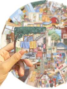 50 miếng dán trang trí phong cách retro trong suốt, đồ thủ công, miếng dán nhựa vinyl PET - Nhiều màu - Xem 3