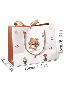 1件/5件可爱卡通熊印花创意手提袋礼品袋带丝带，适合节日、生日、派对、日常礼品包装情人节包装袋 - 彩色 - 查看 3