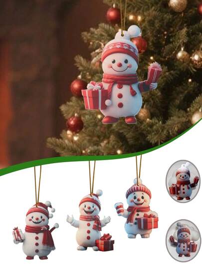 4 exquisitos colgantes planos de muñeco de nieve navideño, en estilo navideño, hechos de material acrílico, con efecto de carillón de viento. Adecuados tanto para hombres como para mujeres, pueden usarse para decoración del hogar, accesorios de automóvil, decoración navideña, decoración de Halloween, como regalos de cumpleaños o para decorar el árbol de Navidad o como adornos.