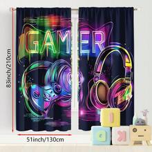 ستارتان بموضوع ألعاب الفيديو، تتميز بطبعات بارزة لسماعات الرأس وأجهزة التحكم - بأسلوب فني حديث، توفر الخصوصية، مناسبة لغرفة النوم والمعيشة والمكتب أو السكن الجامعي - من قماش البوليستر، قابلة للغسل في الغسالة، ديكور غرفة الألعاب - متعدد الألوان - مشاهدة 9