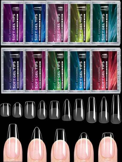 240 片装按压式假指甲透明假指甲长款细高跟半磨砂全覆盖中长指甲贴美甲配件工具 DIY