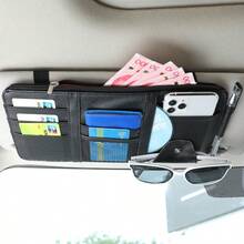 EIGIIS 1pc Multi-Function Car Sun Visor Storage Bag - With Zipper Pocket, Glasses Clip And Fashion Glasses Holder, Car Interior Accessory, Perfect Gift For Drivers - A - View 10