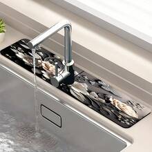 1pc Floral Pattern Sink Drain Mat, Absorbent Mat For Kitchen, Bathroom Sink, Countertop, Made Of Diatomite, Trimmable, Quick Drying - Multicolor - View 4